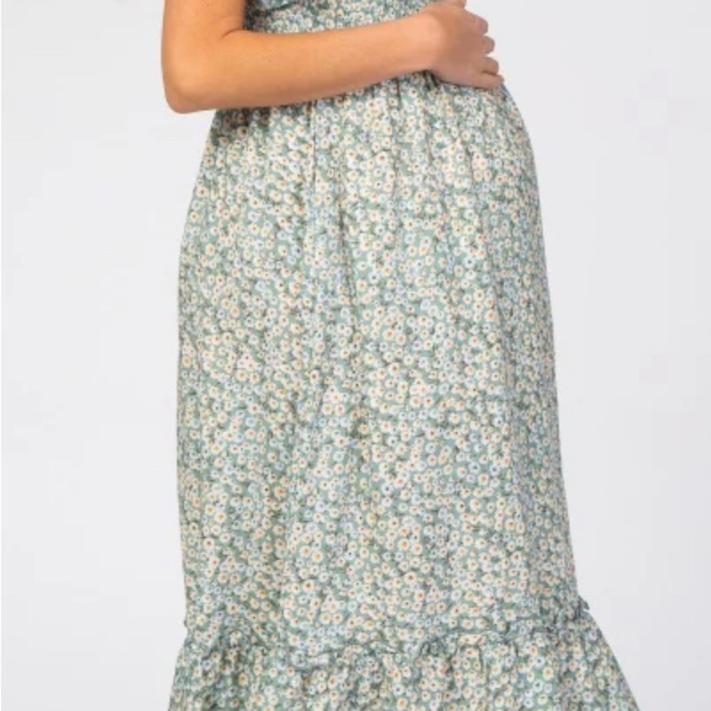 Pinkblush Light Blue Floral Ruffle Maternity Midi Dress - Picture 5 of 6